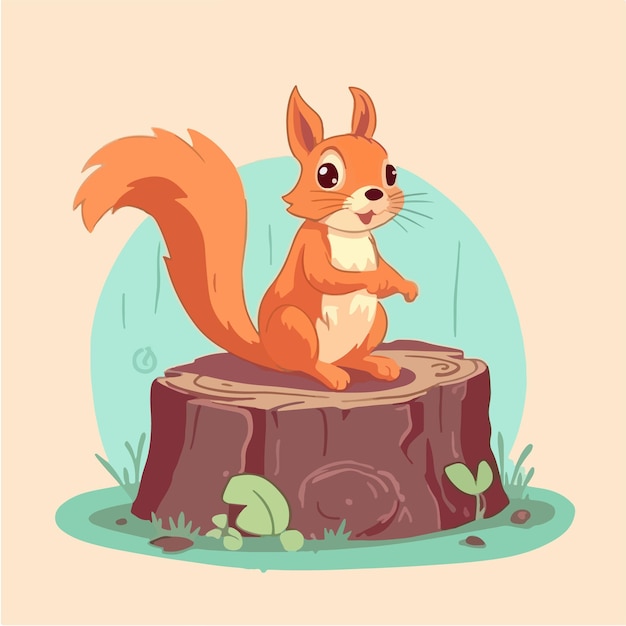 Squirrel on a tree stump vector art illustration