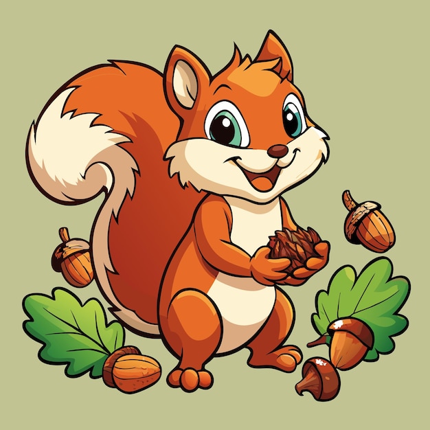 Squirrel with Acorn Treasure Cartoon Vector Image