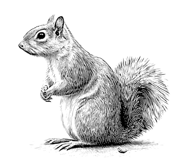 Vector a squirrel with a black and white drawing of the tail.