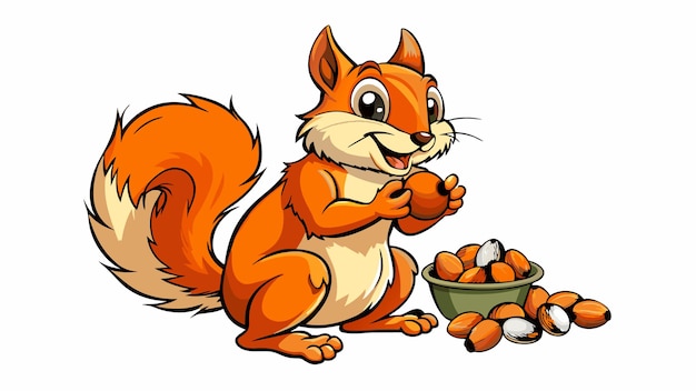 a squirrel with a bowl of nuts and a bowl of nuts