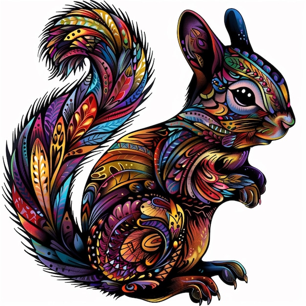 a squirrel with a colorful tail that says squirrel