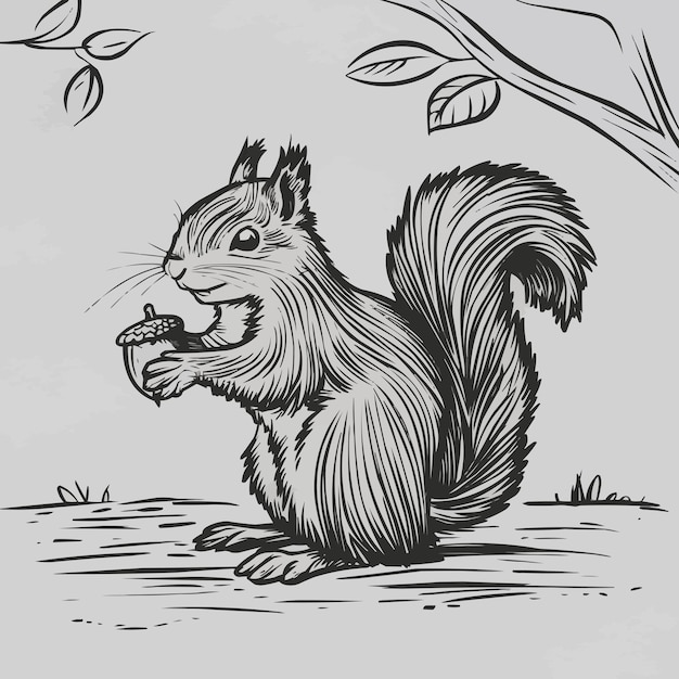 Vector a squirrel with a piece of fruit in his mouth