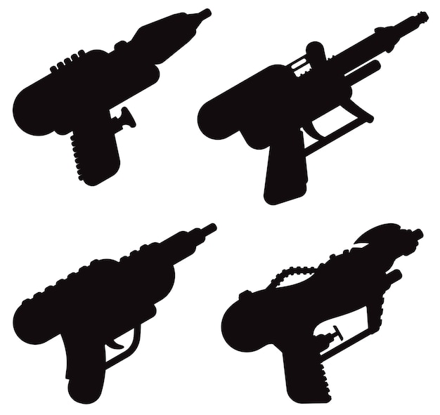 Squirt gun Flat style isolated Vectors Silhouettes