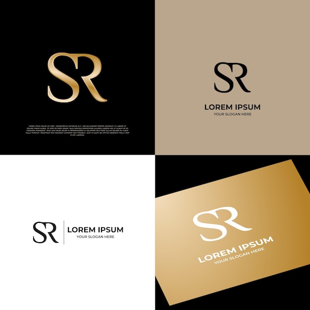 Vector sr initial modern typography emblem gold logo template for business