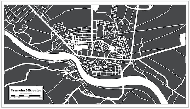 Sremska Mitrovica Serbia City Map in Black and White Color in Retro Style Isolated on White