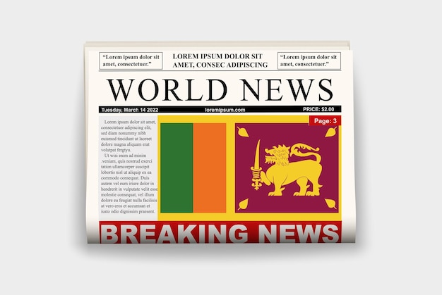 Sri Lanka country newspaper flag breaking news on newsletter news concept gazette page headline