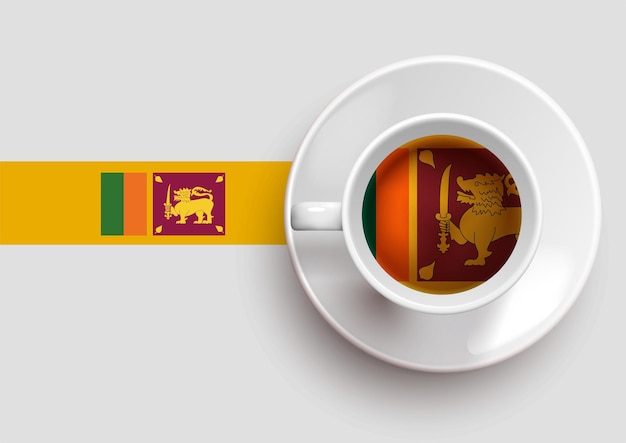 Sri Lanka flag with a tasty coffee cup on top view