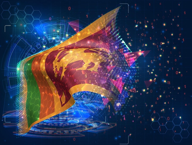 Sri Lanka vector flag virtual abstract 3D object from triangular polygons on a blue background