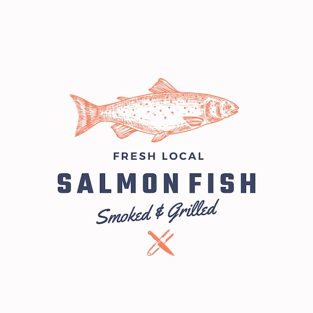 Ssmoked and Grilled Salmon Abstract  Sign, Symbol or Logo Template. .