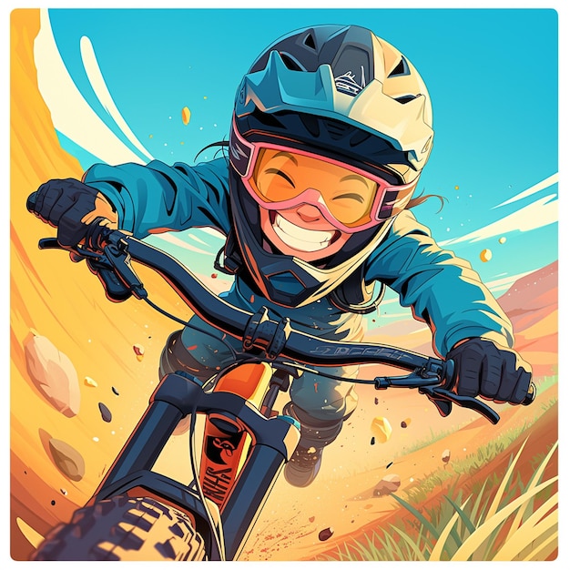 A St Louis boy does freeride mountain biking in cartoon style