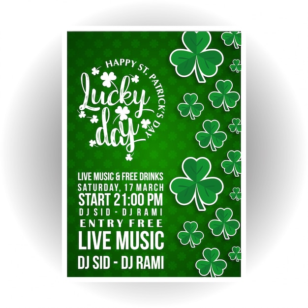 St Patrcik card with green pattern  background and leafs 