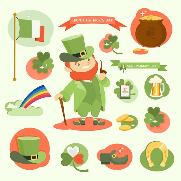 St. Patric's day. Happy holiday set with leprechaun.