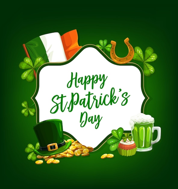 St. Patrick Day cartoon poster with shamrocks