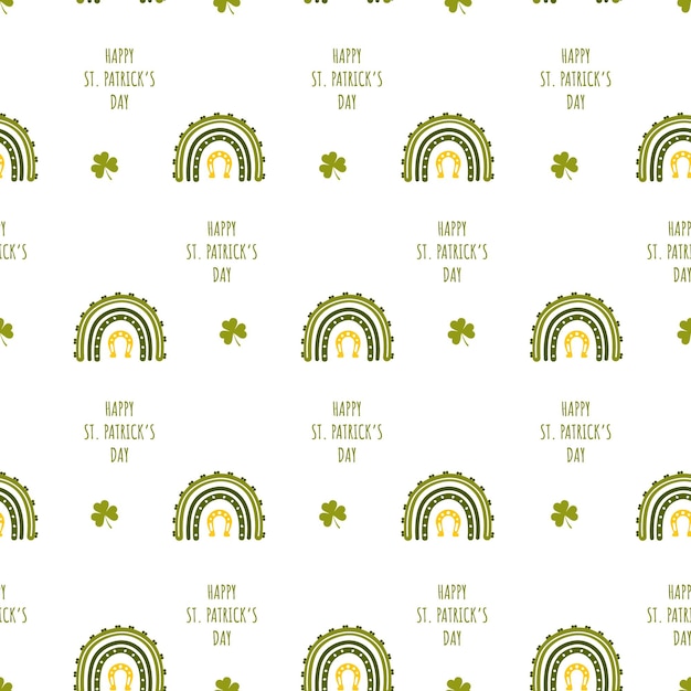 St Patrick day seamless pattern with boho rainbow