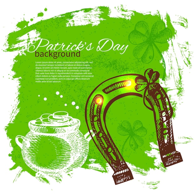 St. Patrick’s Day background with hand drawn sketch illustrations