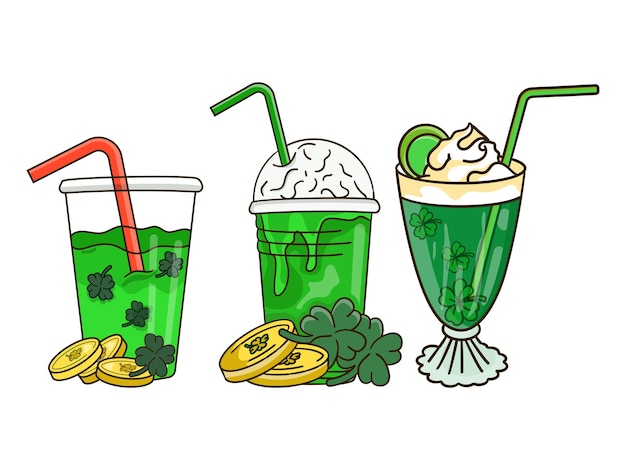 St Patrick's Day coffee latte hot drinks collection cliparts