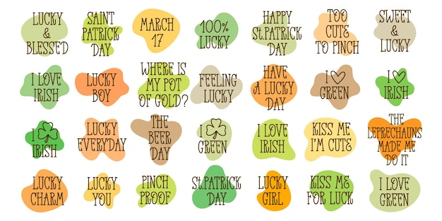 St Patrick's Day doodle style handdrawn icon set and lettering