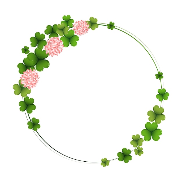 St. Patrick's Day, elegant round frame with shamrock leaves and flowers. Postcard, banner, vector