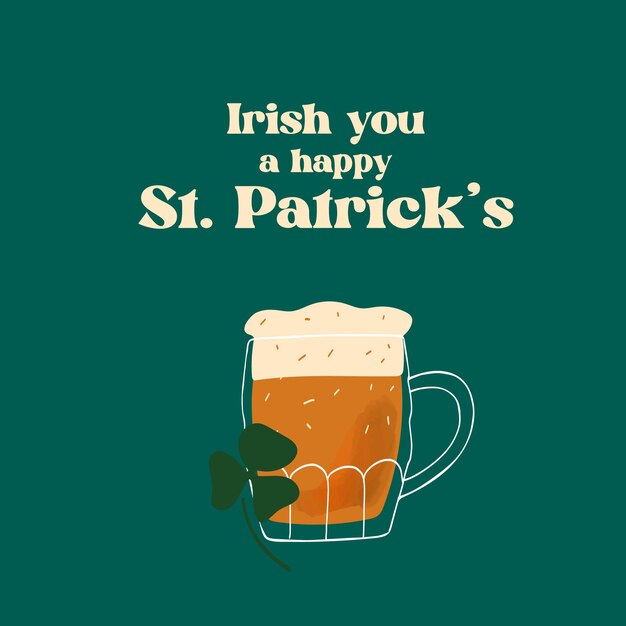 St Patrick s Day greeting card with stylized beer mug on green background