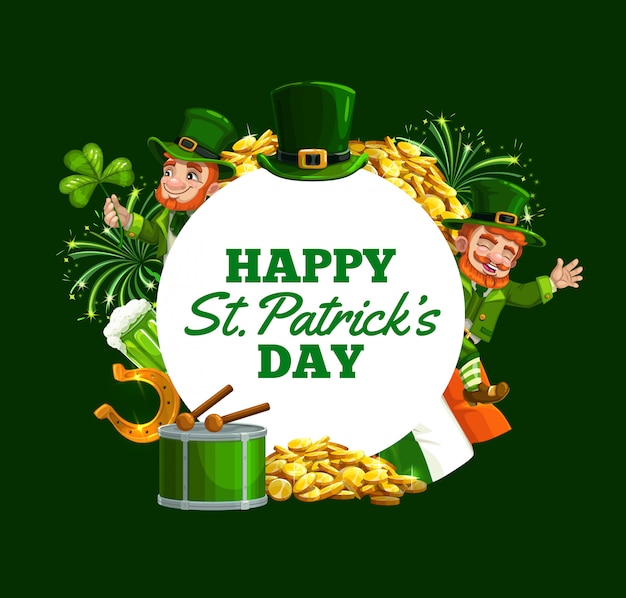 st patrick's day illustration with leprechauns and gold coins