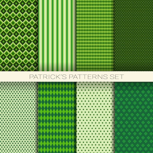 St. Patrick's Day Seamless Pattern Set Of Green Background With Shamrock Or Clover Leaves