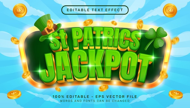 st patrick's jackpot 3d text effect and editable text effect whit st patrick's day element