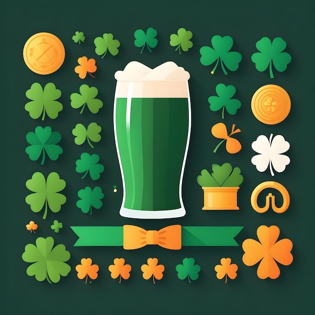 st patricks day background with shamrock and beer