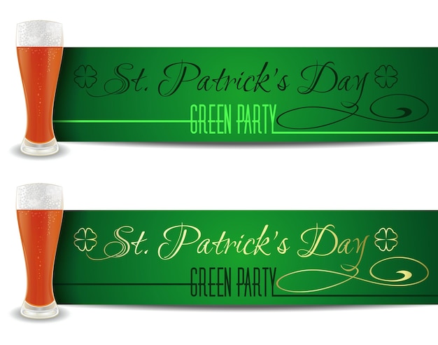 St Patricks Day banner collection with a glass of beer Banner set with beer for St Patricks Day Happy St Patricks Day Vector illustration