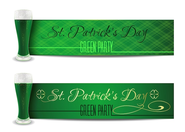 St Patricks Day green banner set with a glass of green beer Happy St Patricks Day Patricks Day design collection Vector illustration