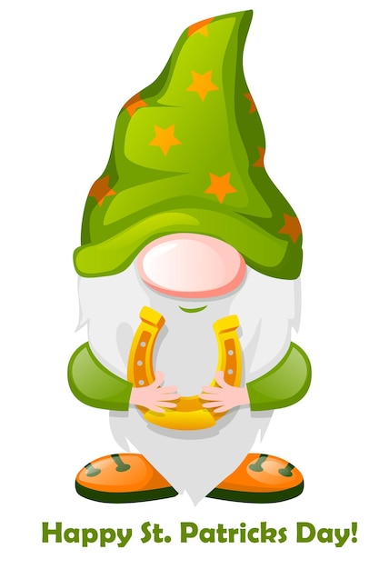 St Patricks Day Irish gnome holding horseshoe