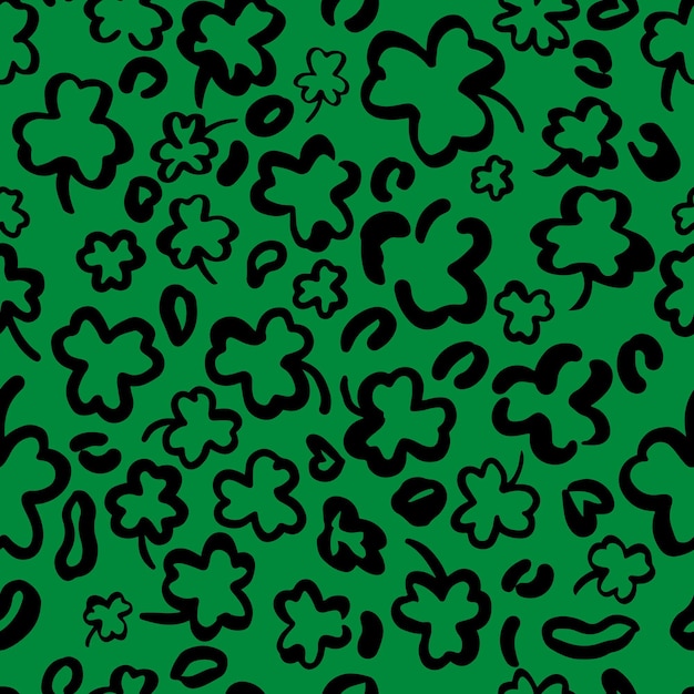 St Patricks Day Leopard or jaguar seamless pattern made of shamrock or clover leaves Trendy animal print Spotted cheetah skin Vector background for fabric textile wallpaper wrapping paper etc