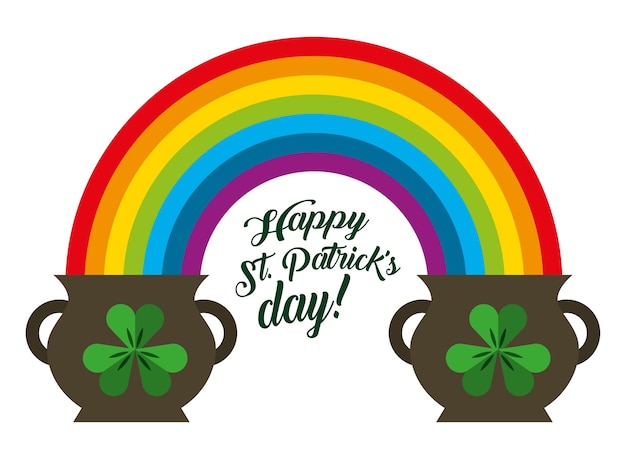 Vector st patricks day pots clover and rainbow symbol