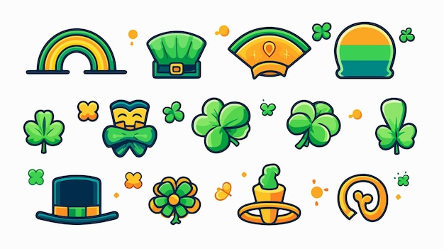 St Patricks Day Vector Icons Set on White Background