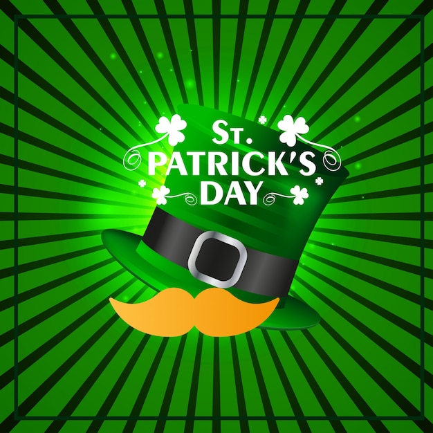 St Patricks typographic card with green pattern background 