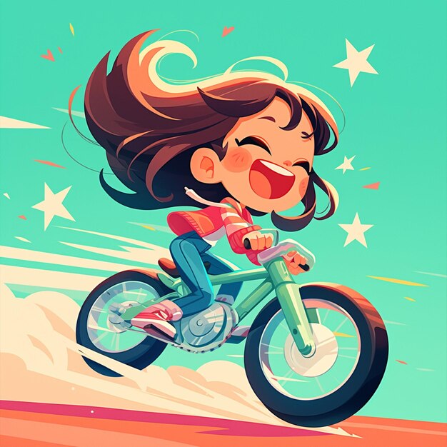 Vector a st petersburg girl rides a gravity bike in cartoon style