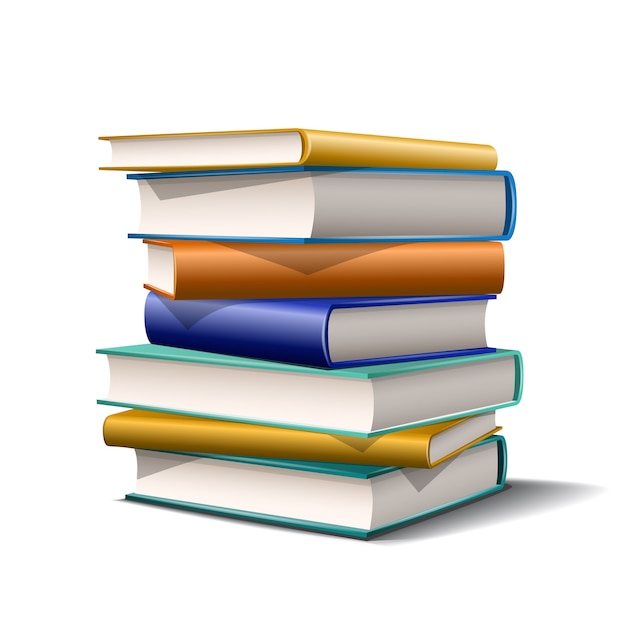 Stack of blue and yellow books. Books various colors  on white background.  illustration