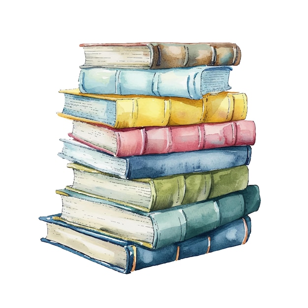 Vector stack of book vector illustration in watercolour style