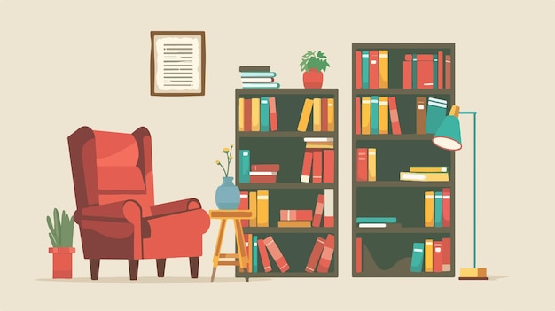 Vector stack of books and cozy reading areas vector illustration