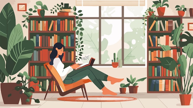 Vector stack of books and cozy reading areas vector illustration