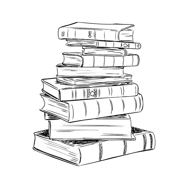 Stack of books isolated on white hand drawn sketch vector illustration