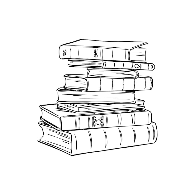 Stack of books isolated on white hand drawn sketch vector illustration