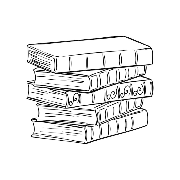 Stack of books isolated on white hand drawn sketch vector illustration