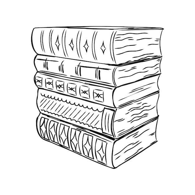 Stack of books isolated on white hand drawn sketch vector illustration