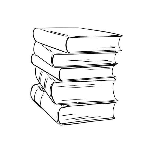 Stack of books isolated on white hand drawn sketch vector illustration