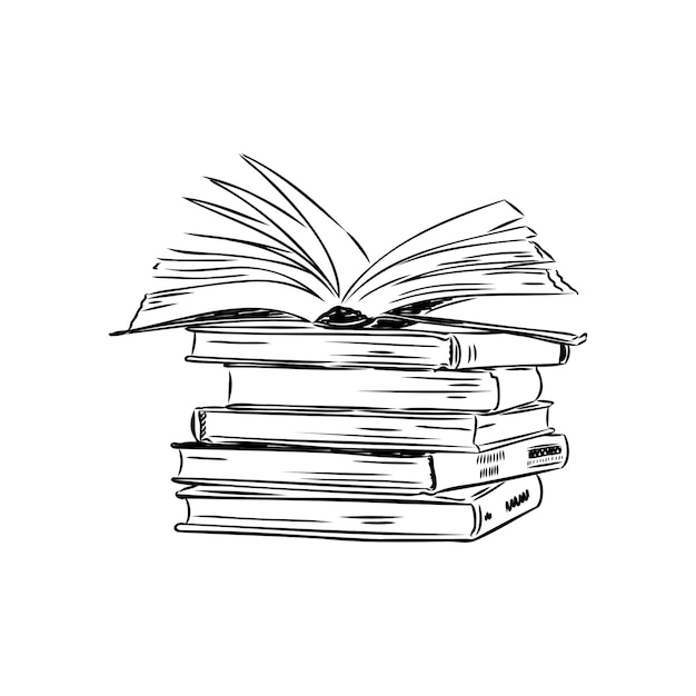 Stack of books isolated on white hand drawn sketch vector illustration