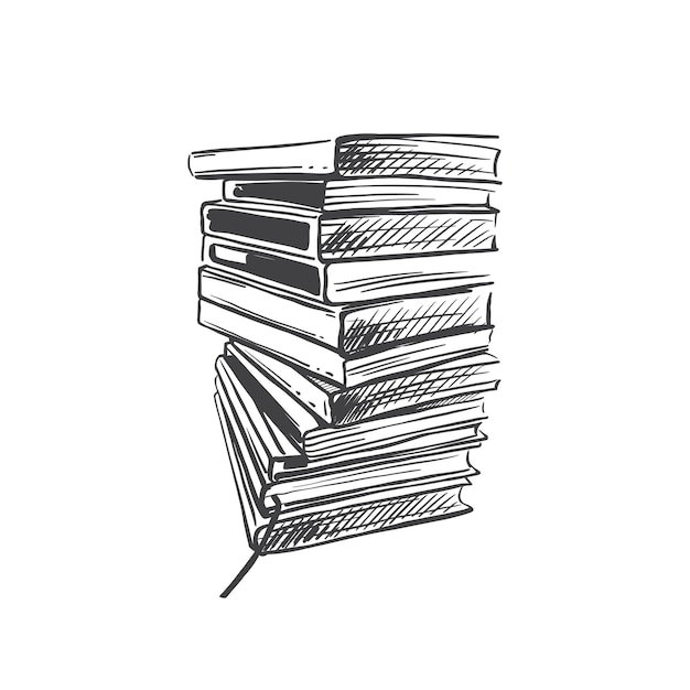 Stack of books sketch on a white background Drawings engrave pile study book