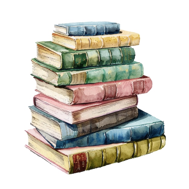 stack of books vector illustration in watercolor style