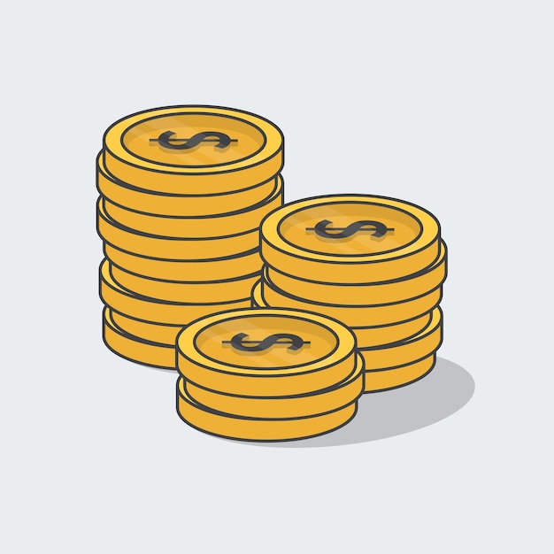 Stack Of Coins Cartoon Vector Illustration 3d Dollar Coins Flat Icon Outline