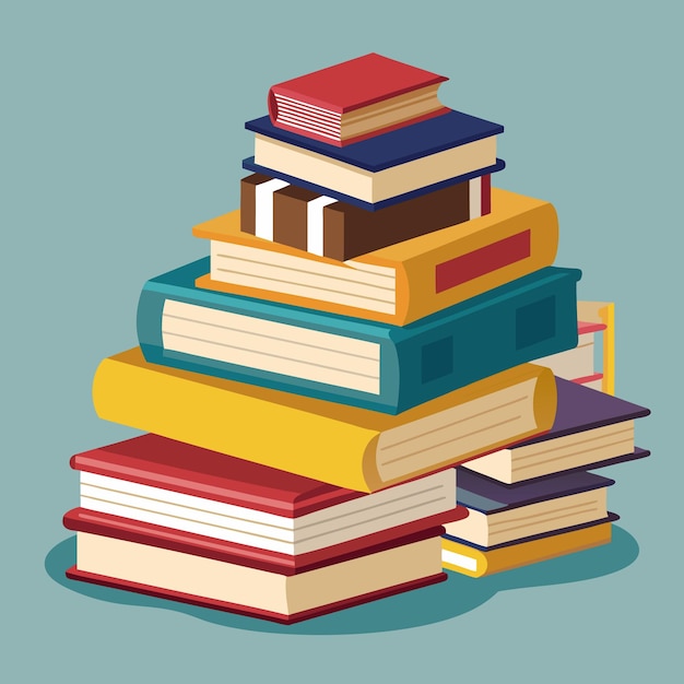 Vector stack of colorful books on a blue background