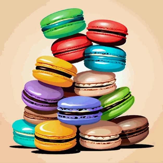 A stack of colorful macarons cartoon drawing illustration artwork vector